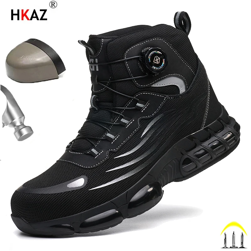 

Indestructible Steel Toe Protective Shoes Slip Resistant Abrasion Resistant Work Shoes Men High top Rotary Buckle Safety Shoes ﻿