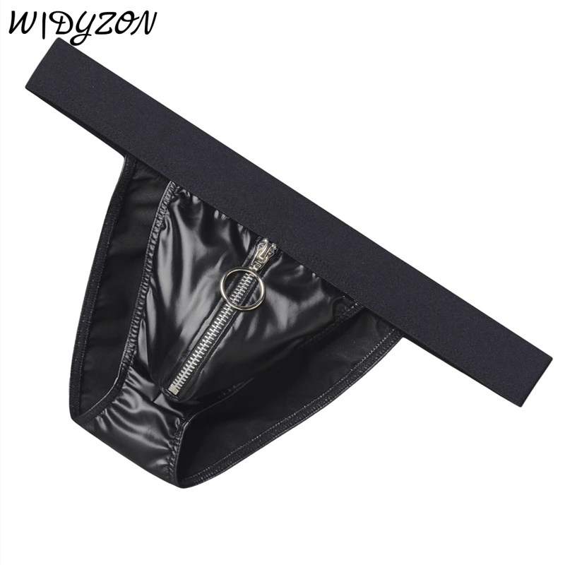 Faux Leather Zipper Briefs Men Underwear Male Wide Belt Panties Sexy U Pouch Bikini Slips Hombre Men's Exotic Lingerie Cuecas