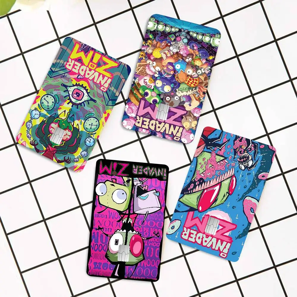 I-Invader Z-Zim Cartoon Fashion Matte Gold Silver Black Matte Film Skin Sticker Tape For Bank Credit Debit Card