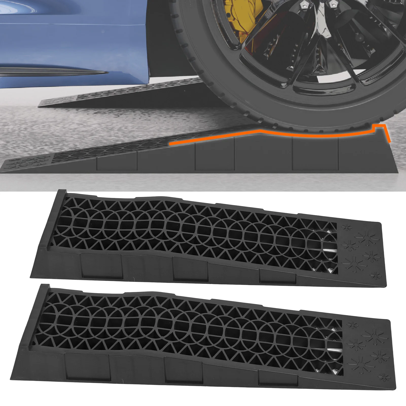

Heavy Duty Vehicle Ramps 4 400lbs Capacity Low Car Ramps Plastic Automotive Ramp for Oil Change Maintenance Black