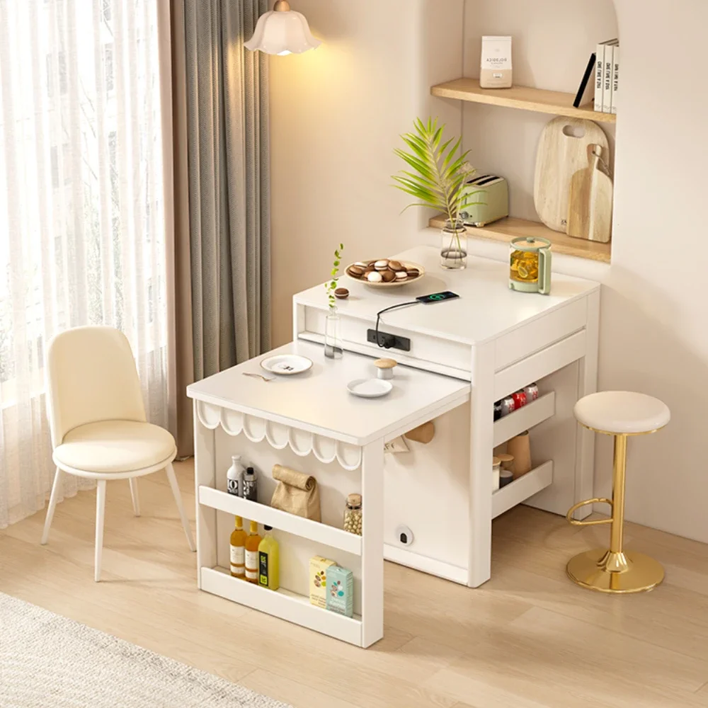 Cream Style Open Kitchen Unit Bar Integrated Small Apartment