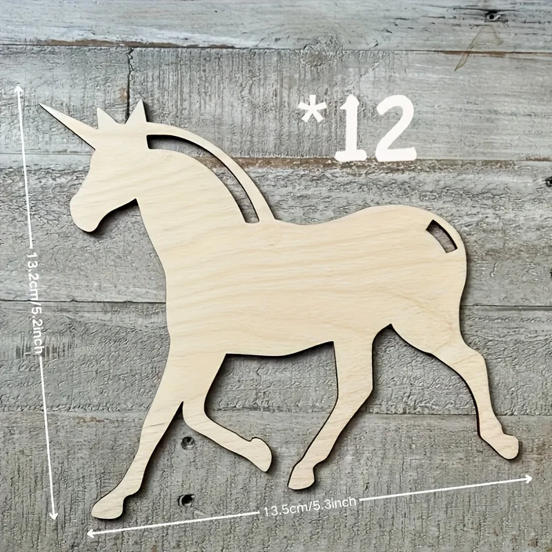 12Pcs DIY Party Favors Wooden Unicorn Macrame Crafts Unpainted Wood Animal Figurines Party Favors for Room Table Decor