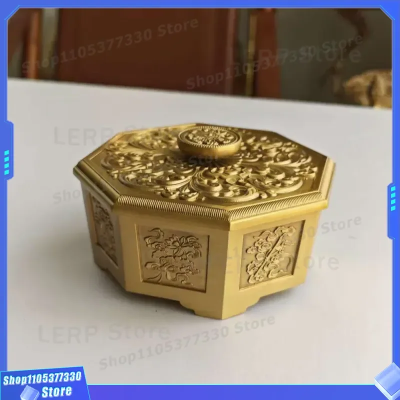Retro Light Luxury Jewelry Box Fine Carving Flower Eight Treasures Desktop Storage Home Ornament Candy Container Decoration