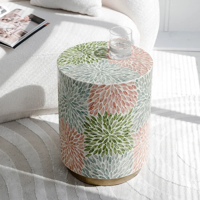 

Nordic small coffee table creative natural shell edge light luxury sofa corner living room balcony round advanced