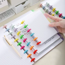 Colorful Mushroom Hole Buckle Loose-Leaf Notebook, A5, A6, B5 Three Sizes, Transparent Pu Material Waterproof Hard Cover, but Also Contains Content Index Color Separator Pages, Convenient to Find Note Content, with 60 Horizontal Lines Inside Pages Per Book, High-Quality Paper Double-Sided Writing Without Ink, Removable Mushroom Buckle to Replace the Inner Pages Convenient Notes, Records, Textbooks,