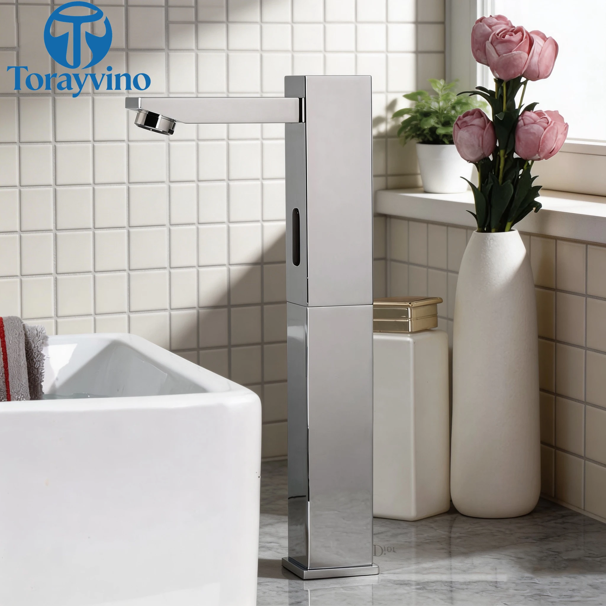 Torayvino Black Automatic Touchless Bathroom Sink Faucet hot Tall Body Sensor Activated Washbasin Faucets tap Mixer for Basin