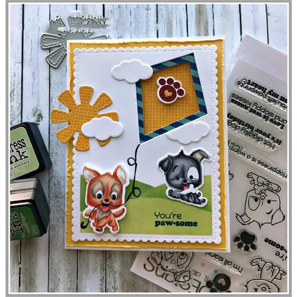 Cute Dog Clear Stamps and Cutting Dies Boy Girl Silicone Transparent Stamps For DIY Scrapbooking Album Card Making Decoration