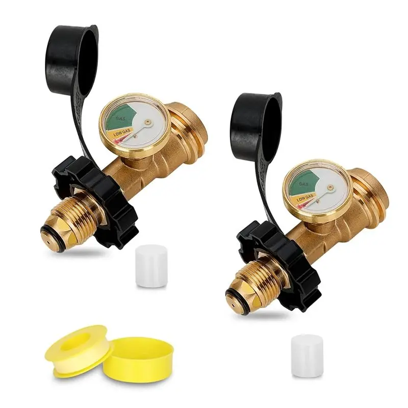 ABMI-Fit POL Propane Tank Adapter With Gauge Converts POL LP Tank Service Valve To QCC1 / Type 1,For RV Camper, BBQ Gas Grill,