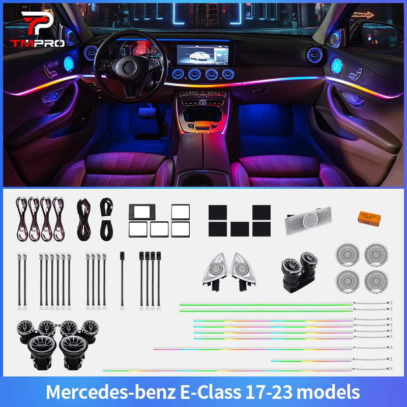 64 Colors LED Ambient Lighting For Mercedes-Benz W213 E-Class Coupe AMG E43 E53 E250 2017-2023 Automotive Interior Decoration