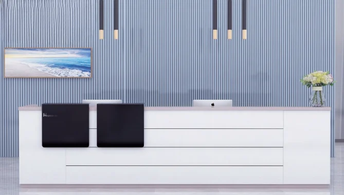*Custom Modern Wood White Lacquered Reception Desk for Company Bar Beauty Salon Cash Register Training Institution Counter