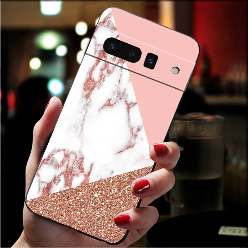 حافظة هاتف لهاتف جوجل بيكسل 10 برو XL 9 برو XL 9A 8 7 6 برو بيكسل 8A 7A 6A بكسل 8 7 6 5 كلمة أناناس رخامية وردية #1