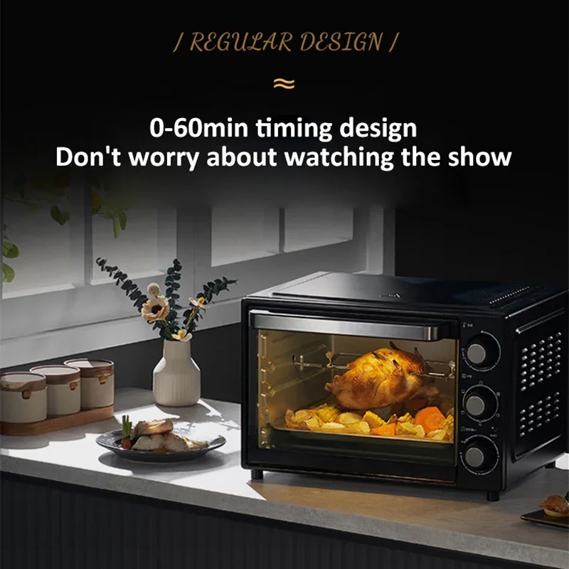 Piekarnik elektryczny o pojemności 32 litrów, z zbiornikiem ekspansyjnym, obrotowym widelcem do pieczenia, wielofunkcyjny, z timerem, do użytku domowego.