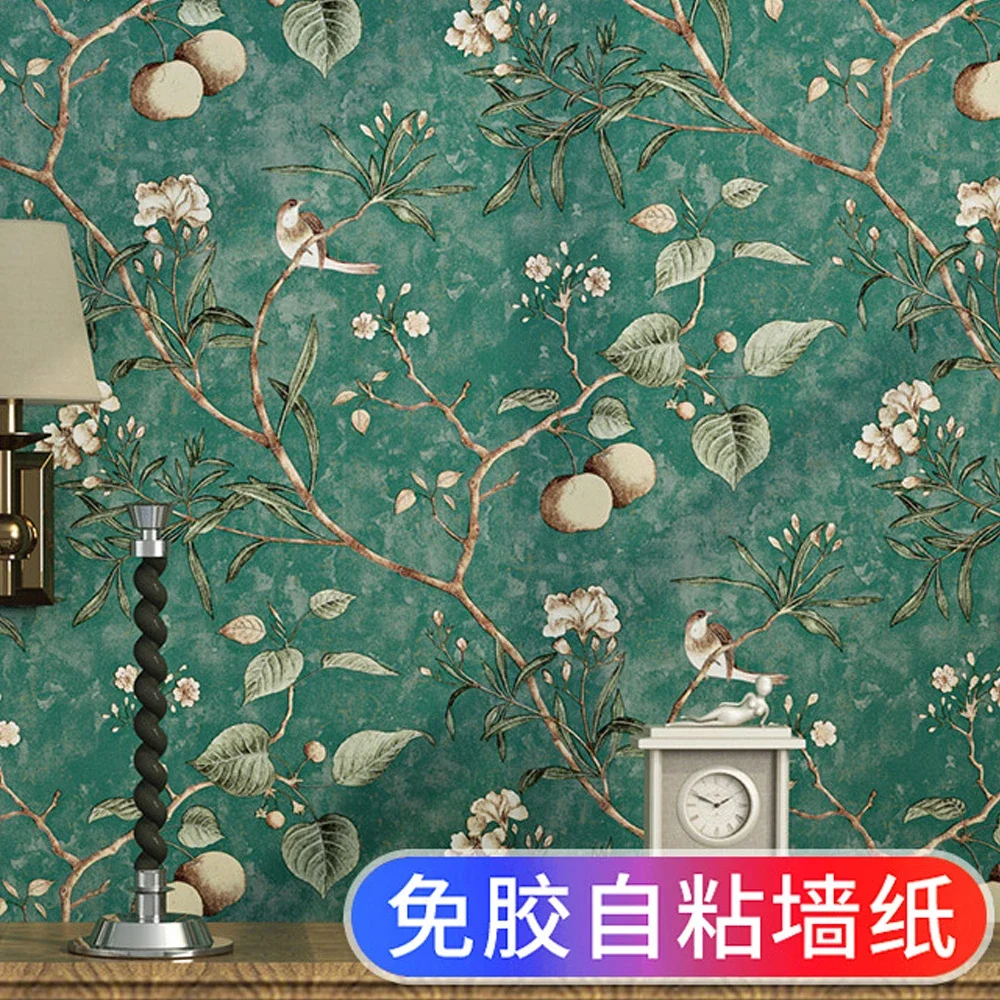 Peel and Stick Floral Bird Wallpaper Pastrol Garden Apple Tree Non Woven Wallpapers for Bedroom Living Room