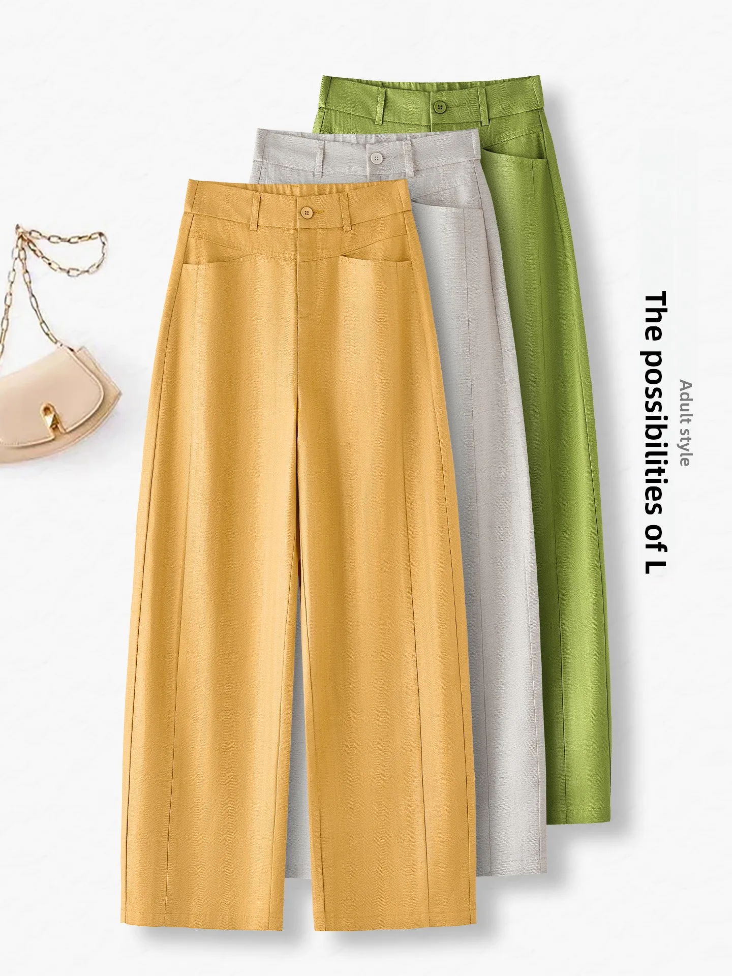 

High Waist Linen Banana Pants Women's Summer Thin New Small Size Casual Nine Points Wide Leg Knife Pants