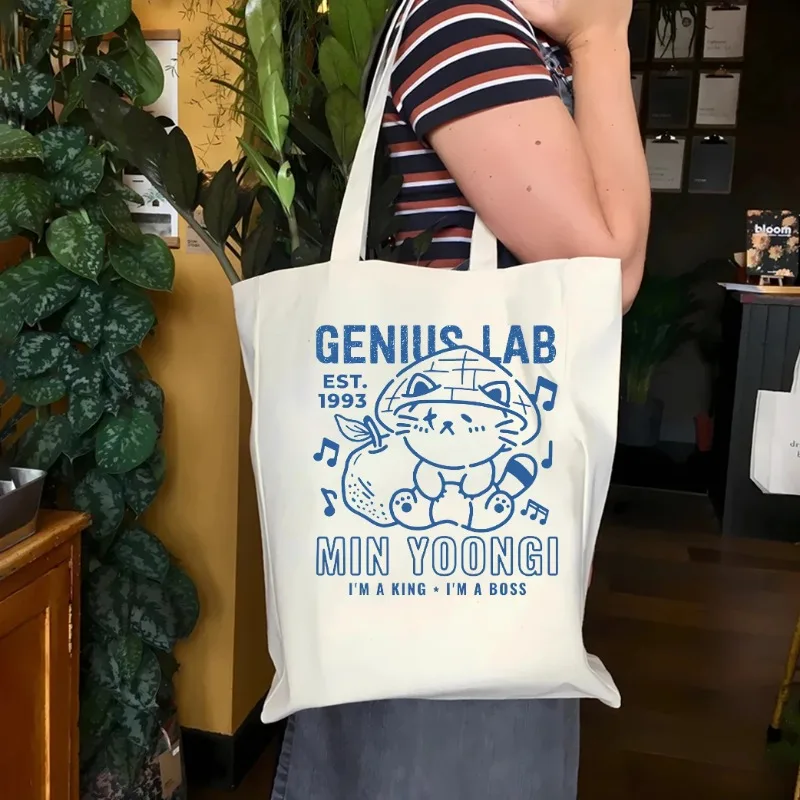 Genius Lab Yoongi Tote Bag Kpop Aesthetic Y2K Fashion Shoulder Bag Women's Casual Portable Reusable Shoulder Bag Kpop Tote Bag