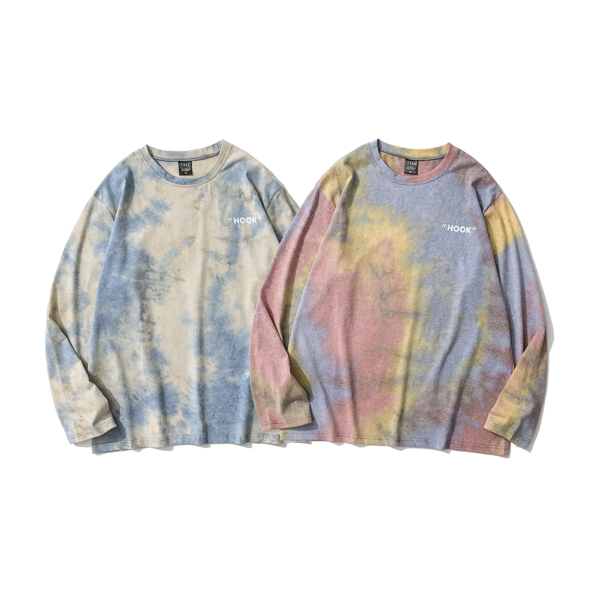 Spring Autumn Tie Dye T Shirt Men Casual Long Sleeve Tops Tees Hip Hop Streetwear Couple T-shirts Fashion Thin Oversized T Shirt