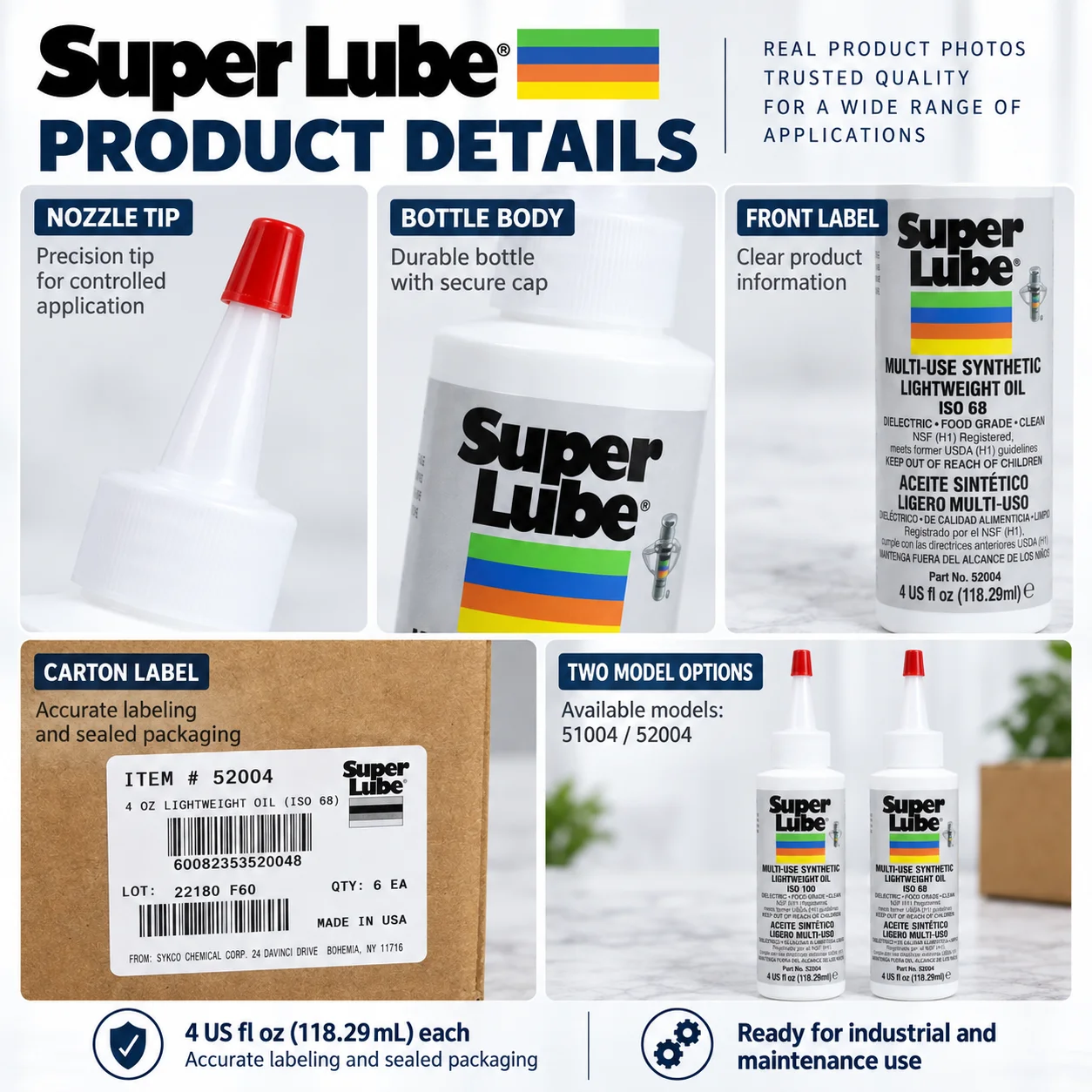 Original Super Lube 52004 51004 Synthetisches Öl Lebensmittelqualität NSF H1 Schmiermittel für 3D-Drucker Lager Ketten Getriebe Maschinen – Detail 5