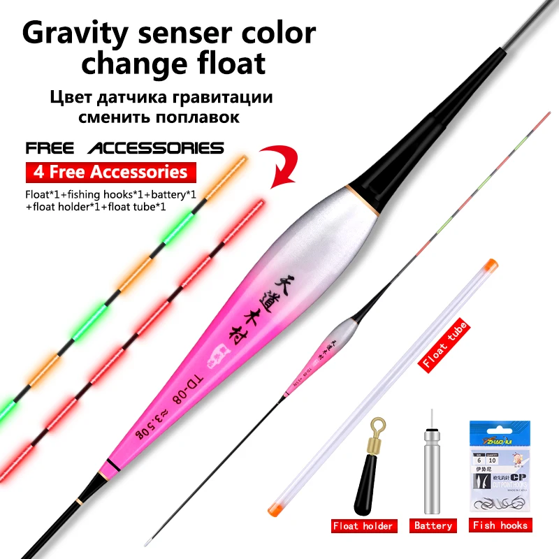 

1PC Gravity Sensor Float+1 CR425 Battery+1 Buoy Rest+1 Float Tube+1 Bag Hooks Color Changeable Luminous Vertical Float Tools