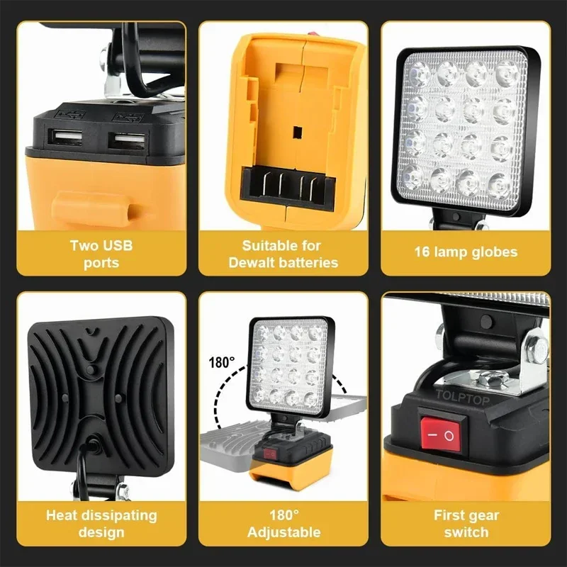 LED Work Light for Dewalt 18v 20V Lithium Battery Cordless Portable Flashlights Job Site Flood Light for Emergencies Camping