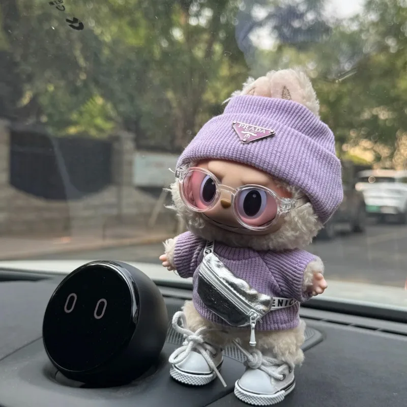 

Only Clothes for Labubu 17cm V1 V2 V3 Trendy Hip-hop Knit Cap and Top Set Sweet Bow Tie Labubu Outfits Accessories Without Dolls