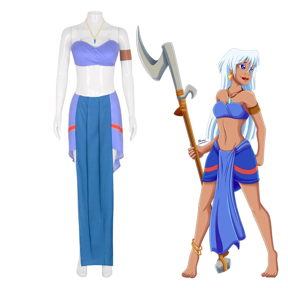 Halloween Prinses Kida Atlantis Cosplay Party Kostuum Volwassen Vrouwen Blauwe Jurk Pakken Meisjes Carnaval Fancy Sexy Jurk