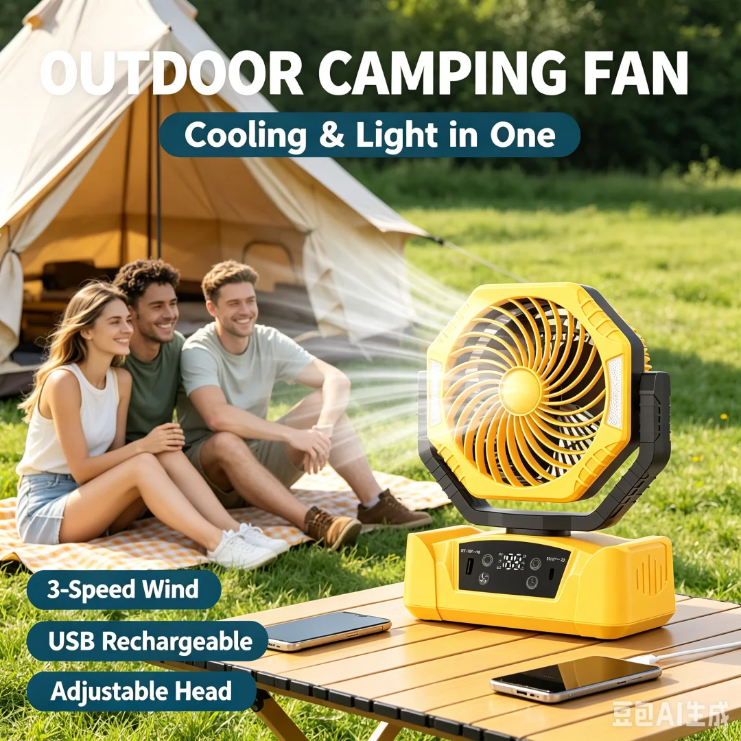 Camping Ceiling Fan 20000Mah Rechargeable Camping Circulator with Light and Remote Control Cool Air Circulation Camping Fan