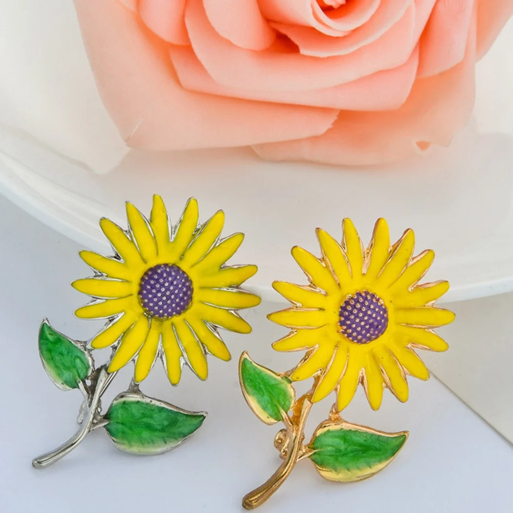 بروش عباد الشمس سبيكة دبوس الصدر مجوهرات الأزياء الإكسسوار للنساء الفتيات ملابس حفلات الزفاف اليومية الذهب #2