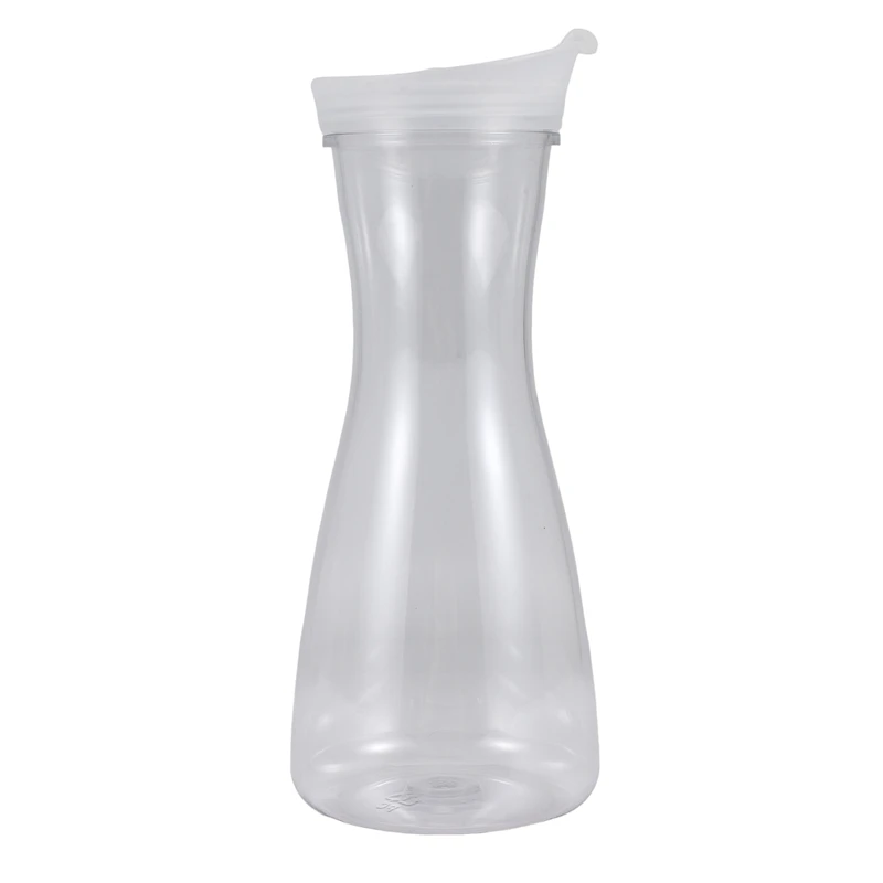 2Pcs 0.6L Plastic Water Carafes with White Flip Tab Lids- Food Grade & Recyclable Shatterproof Pitchers - Juice Jar-A07G