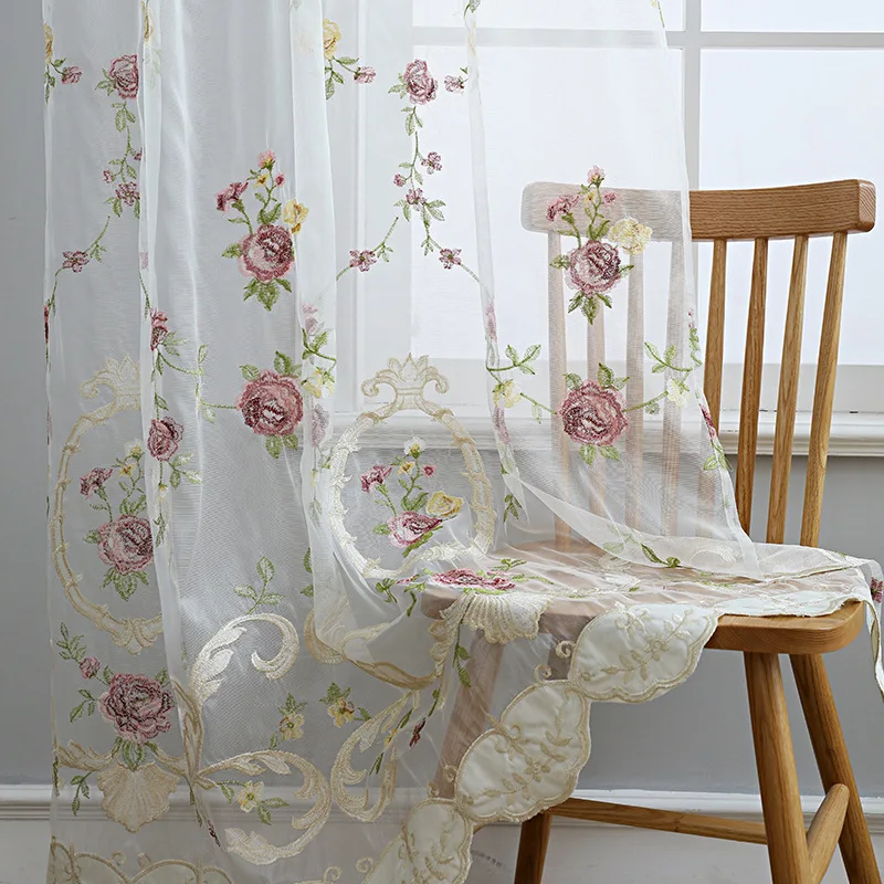 

Luxury window tulle curtains for living room Bedroom Embroidered Sheer Window Drapes Cortinas Cocina