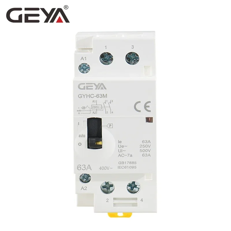 GEYA GYHC 2P 63A 2NO or 2NC Manual Household Modular DIN Rail AC Contactor AC220V 230V Manual Control