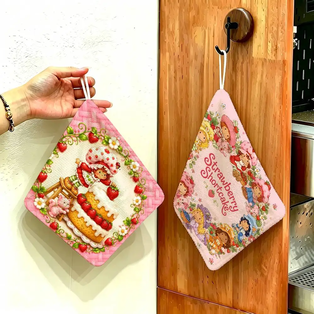 S-Strawberry-Shortcake Sweet-Vintage Hanging Kitchen Towel, Polyester Cotton Fabric, Absorbent Hand Towel for Home Dormitory
