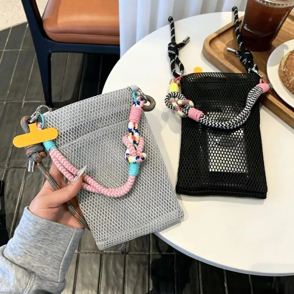 Adjustable Lanyard Mesh Phone Bag Braided Strap Portable Design Phone Crossbody Bag Lightweight Cute Style view 2