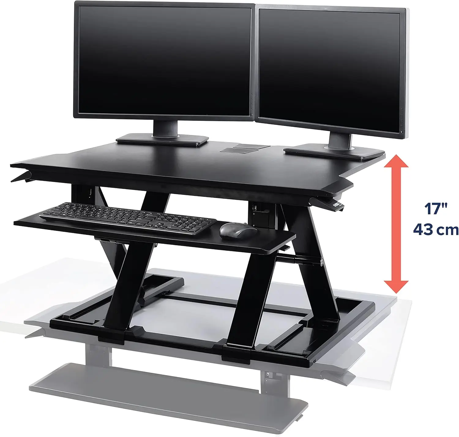 – Workfit-Tx Standing Desk Converter, Dual Monitor Sit Stand Ergonomic Desk Riser For Tabletops – 32 Inch Width, Black