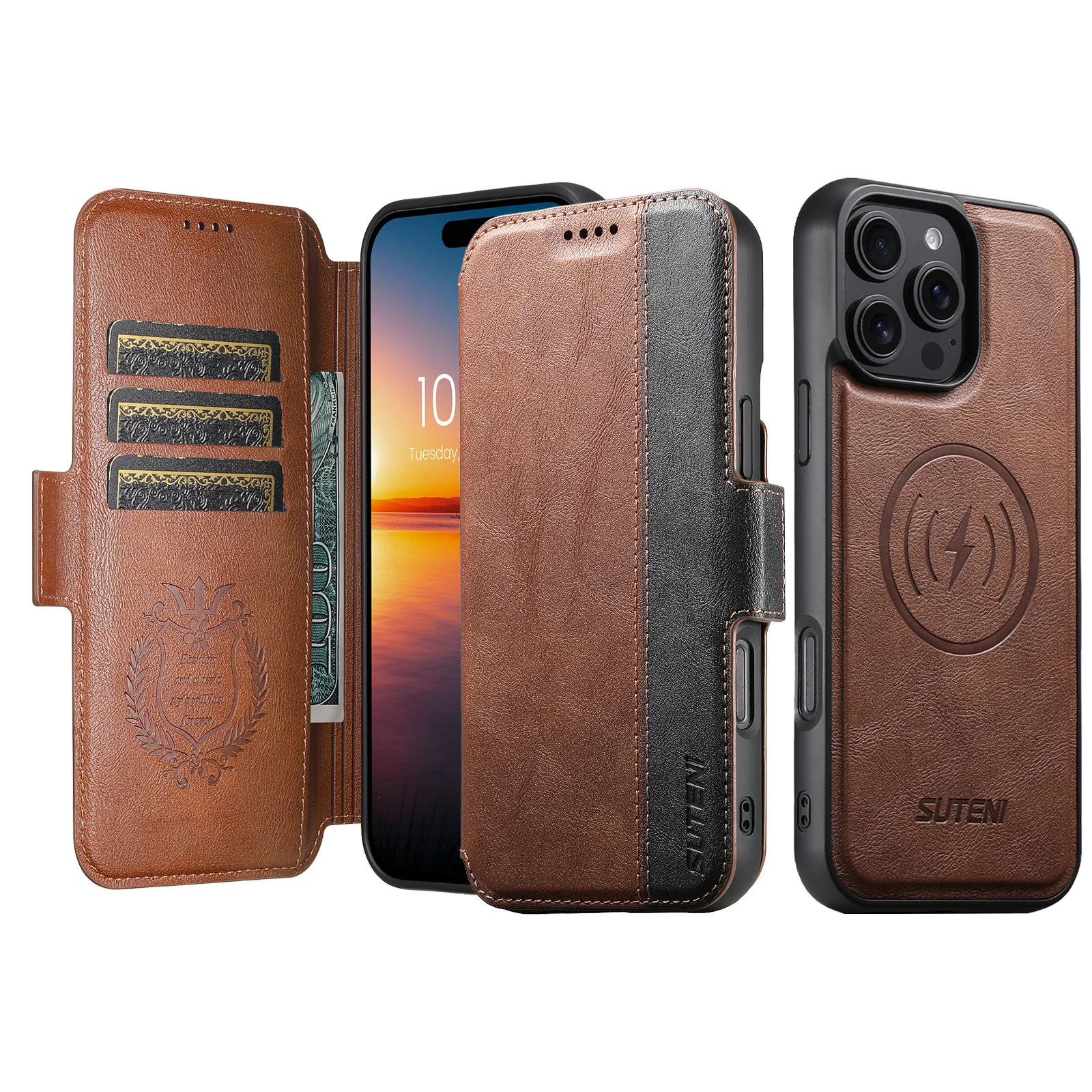 

Magnetic Wireless Charge Case for iPhone 16 Pro Max 13 12 14 15 Pro Max 16 Plus Shockproof Leather Wallet Card Slots Flip Cover