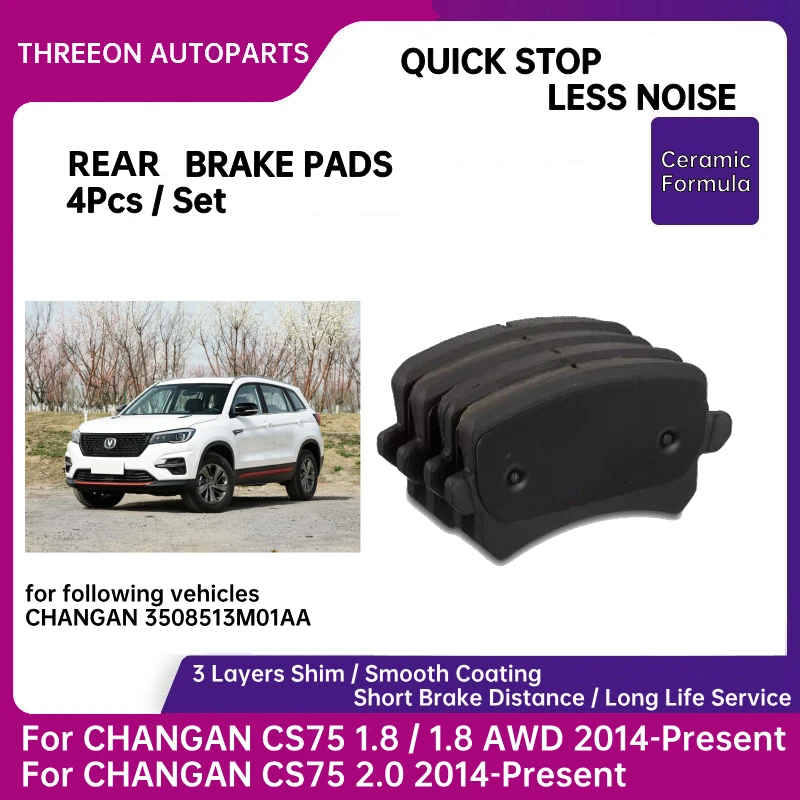 

THREEON Rear Ceramic Brake Pads for CHANGAN CS75 1.8 1.8 AWD 2014-Present 2.0 2014-Present 3508513M01AA