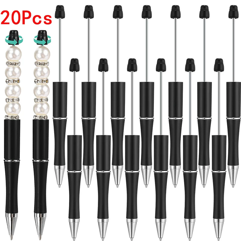 

20Pcs Beadable Pens DIY Plastic Bead Pens Bead Ballpoint Pen Black Ink Beads Pen for Christmas Gifts Students Supplies