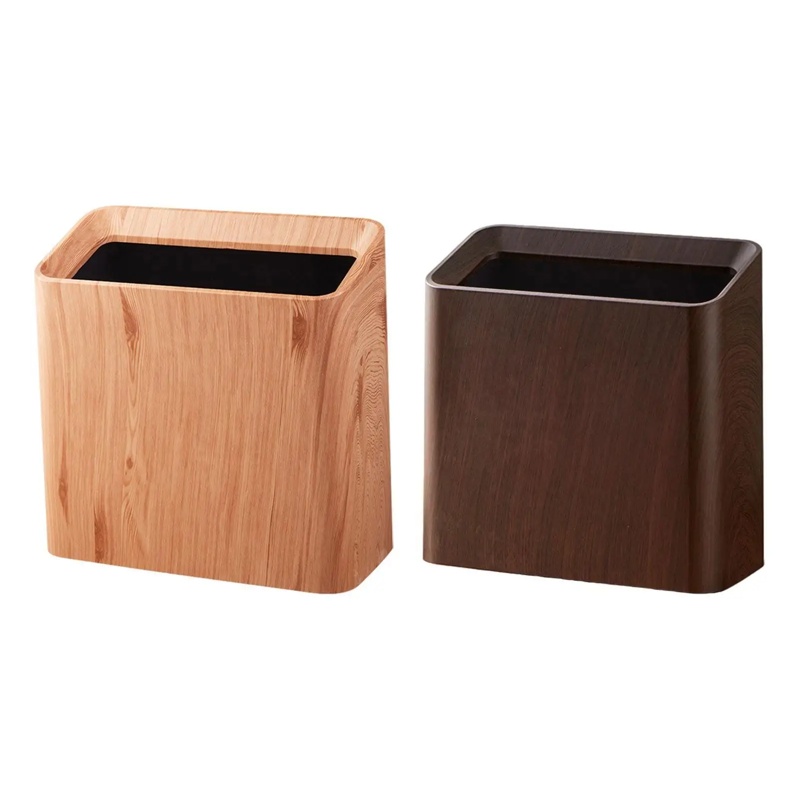 Wood Grain Trash Can Home Open Top Garbage Bin for Bedroom Toilet Restroom