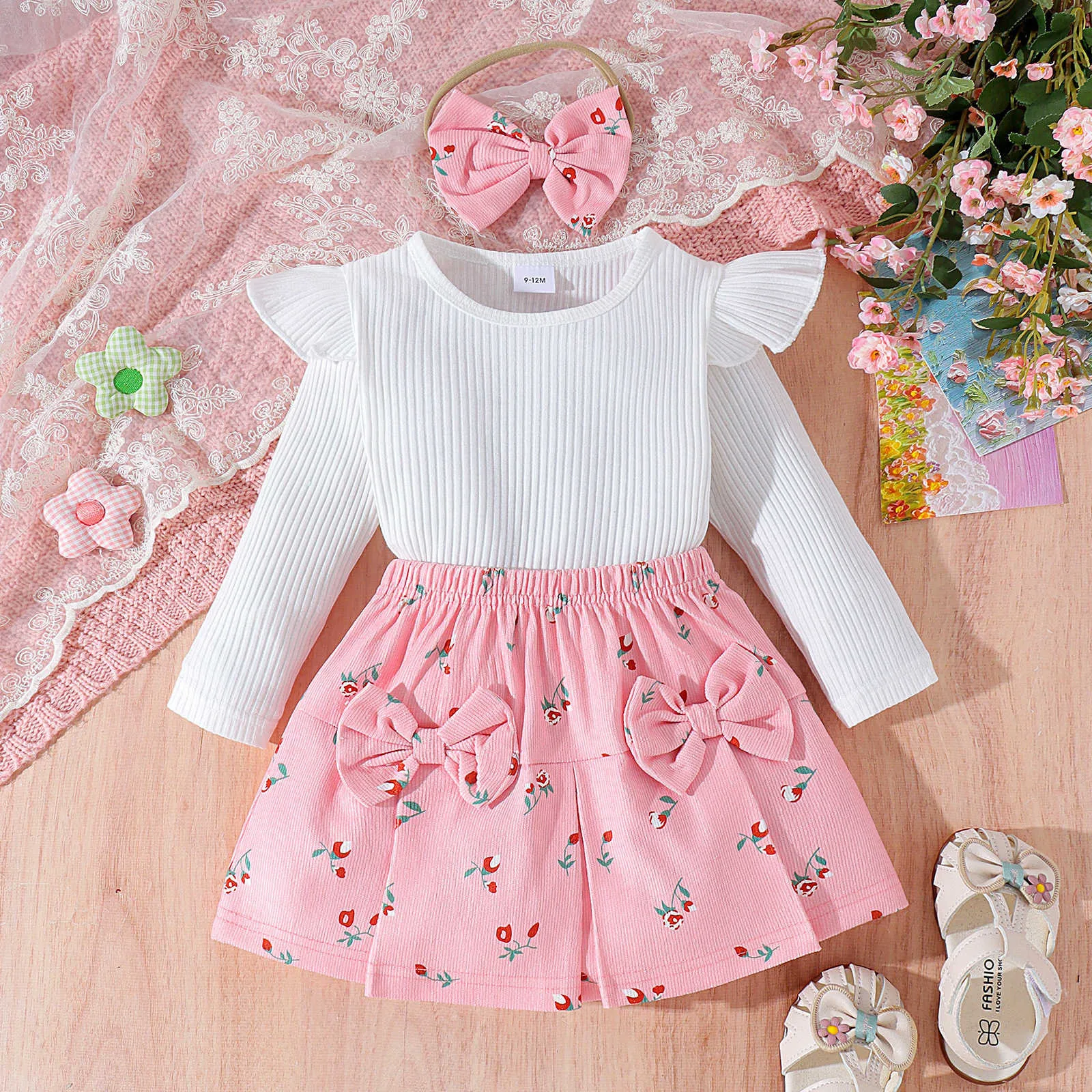 1 2 3 4 Years Toddler Girls Clothes Autumn Outfits Long Sleeve Printing Tops Skirts Casual 2Pcs Suits Fall Winter Clothes Sets