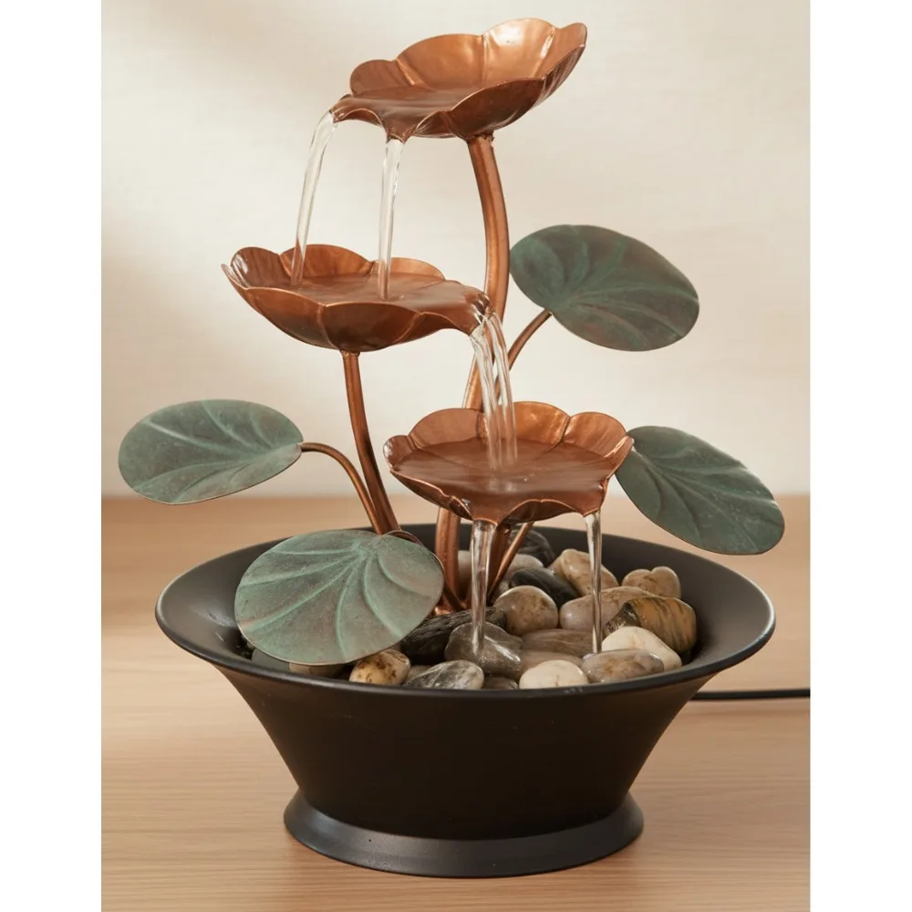 

Copper Water Lily Tabletop Fountain - Relaxing Indoor Décor with Flowing Water for Home Office Serenity