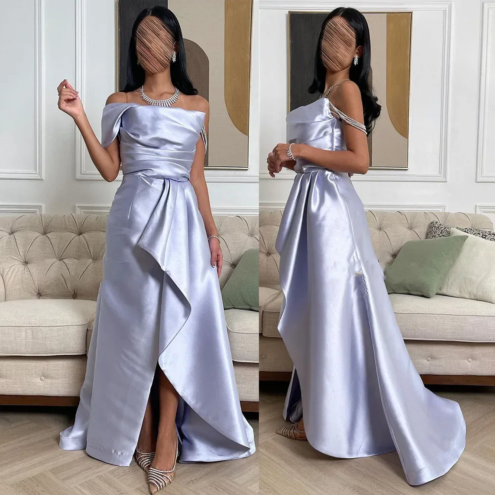 

Вечерние платья по индивидуальному заказу с открытыми плечами, атласное платье трапециевидной формы с высоким разрезом и открытой спиной, изысканное женское платье для банкета знаменитостей