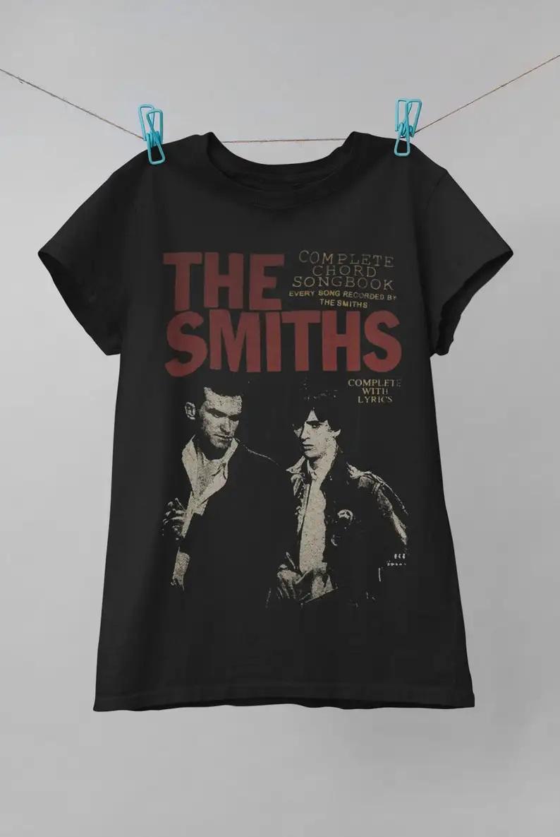 The Smiths Complete Chord Songbook Member Photo Graphic T-Shirt – Indie Rock Band Songbook Theme Print Cotton Apparel