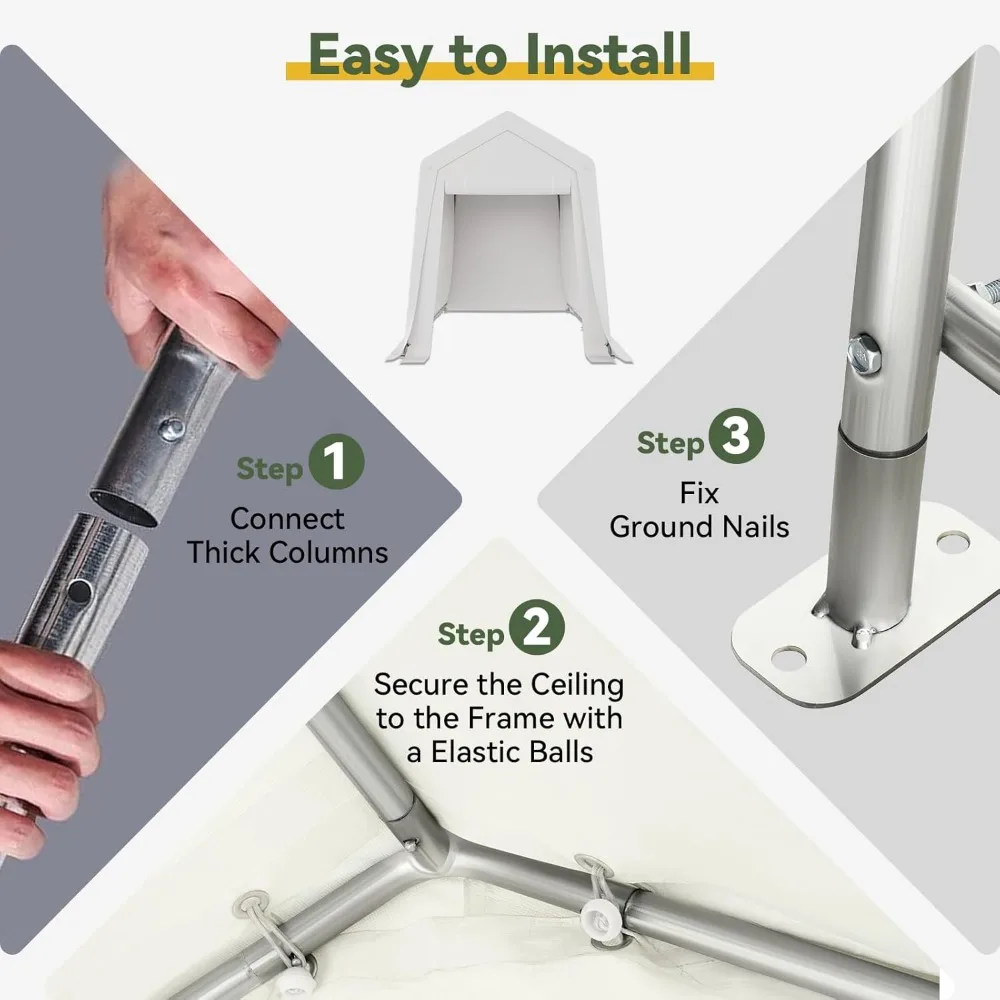 Przenośny namiot magazynowy na zewnątrz z rolowanymi drzwiami i oknem, wodoodporny carport, rama ze stali ocynkowanej, 6x8x7 stóp