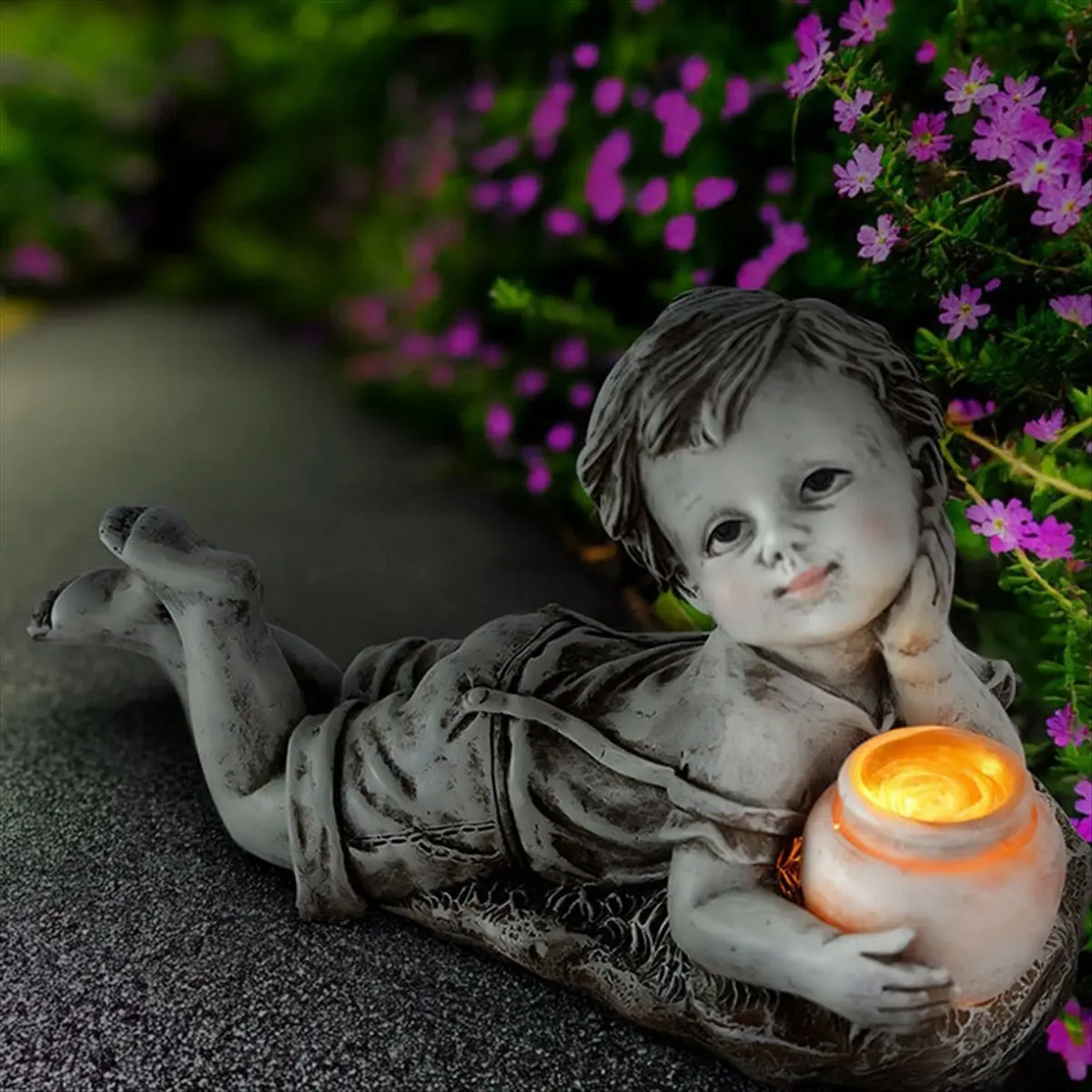 

Садовая фигурка CLOS: Мальчик с солнечными светильниками, декоративная статуэтка из смолы для сада, двора, клумбы