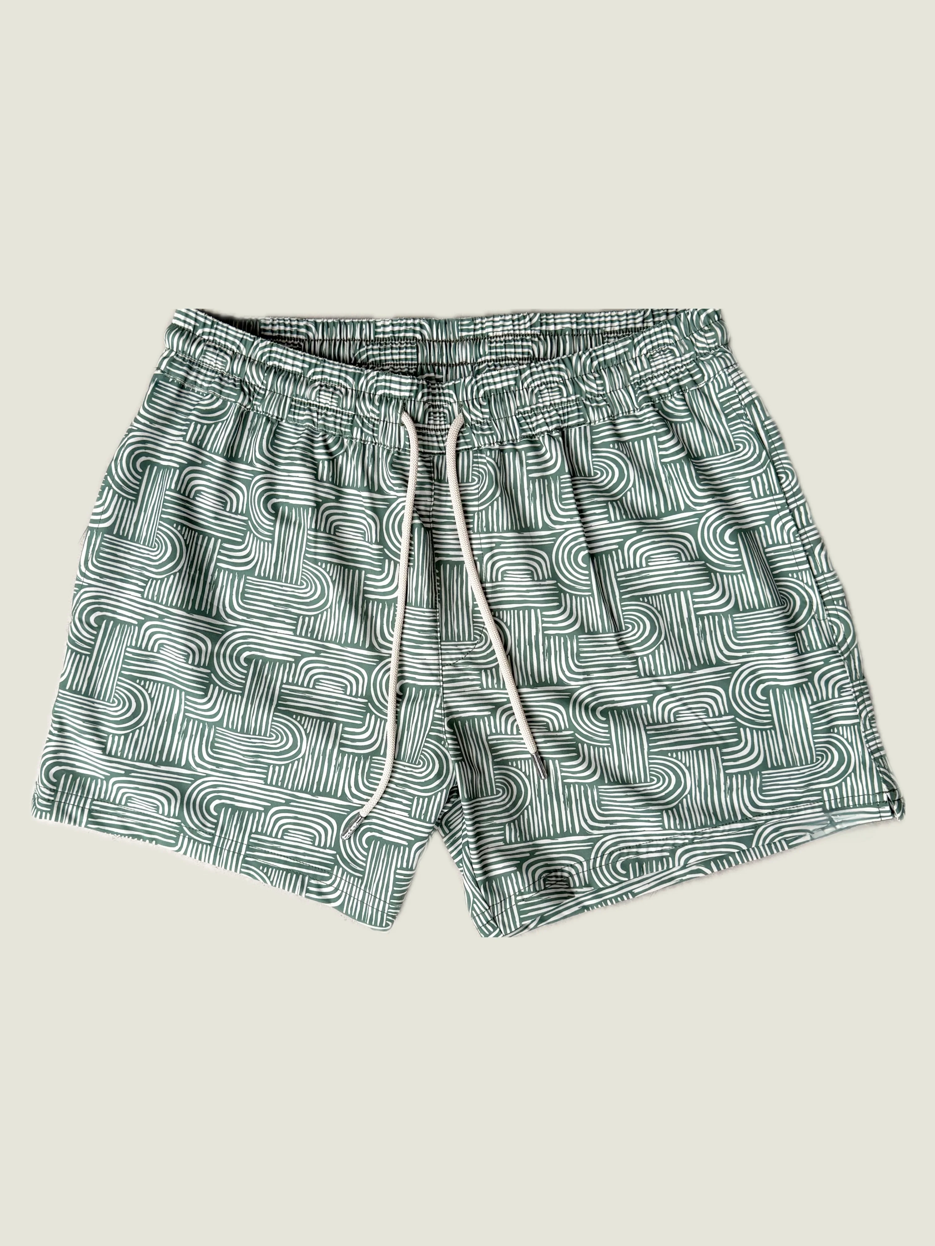 Business Men High-end Fashion Comfort Shorts Breathable Y2K Classic Geometric Line Print Drawstring Casual Beach Shorts ﻿