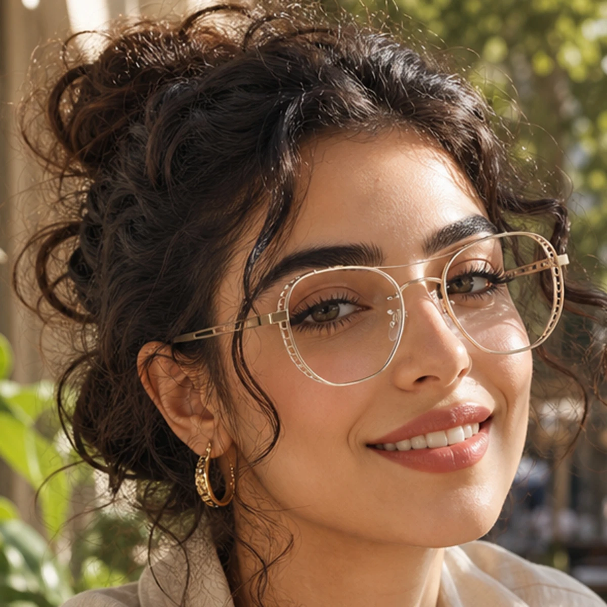1 Pair of Women's Gold Hollow-Out Metal Double-Bridge Frames with Plain Lenses, Exquisite, Soft, Elegant, Delicate, Romantic, and Fashionable Women's Glasses, Suitable for Afternoon Coffee Dates, Shopping, and Business
