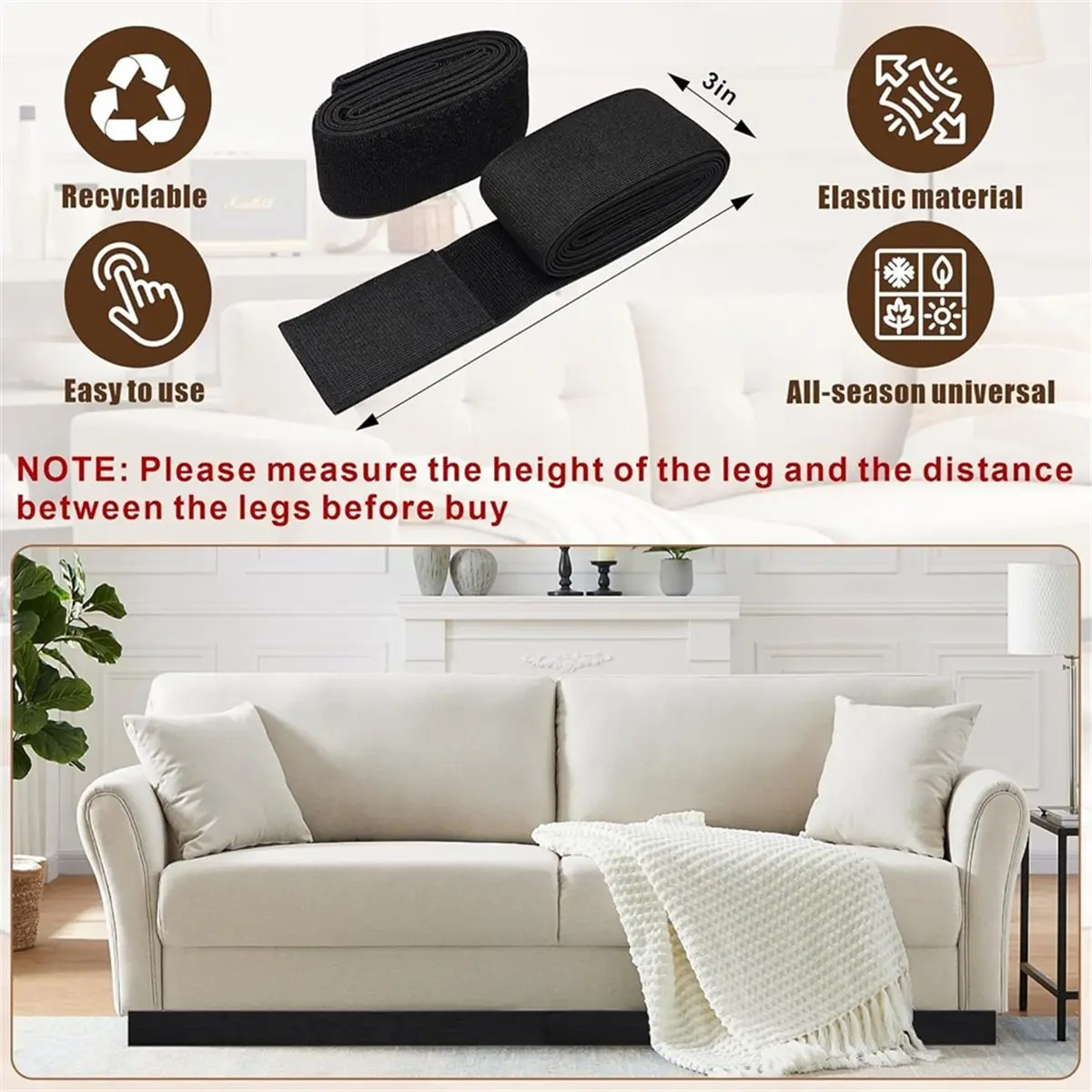 2 Pack Under Couch Blocker Sofa Banding Strip for Kid and Pet Toys, Adjustable Toy Blocker for Sofa Bed Furniture