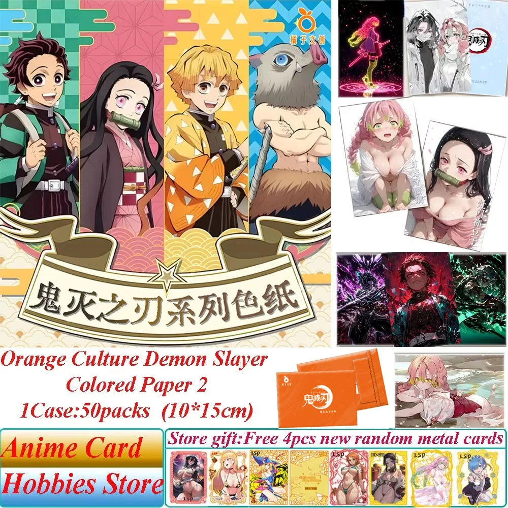 New Orange Culture Demon Slayer Colored Paper 2 Cards Kimetsu No Yaiba Tanjirou Kamado Nezuko Character Flash Card Doujin Toys