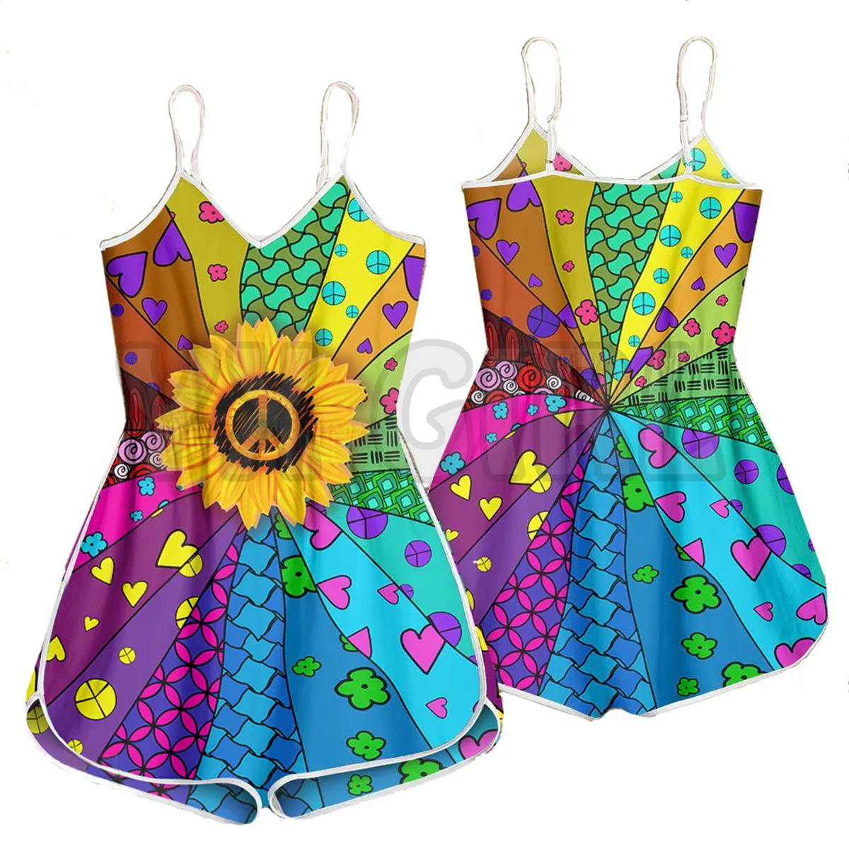 

YX GIRL Hippie Sunflower 3D All Over Printed Rompers Summer Women's Bohemia Clothes