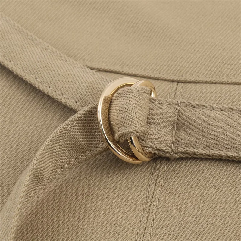 Herfst/winter nieuwe damesmode 2022, trendy asymmetrische kaki rok met riem en zakken.