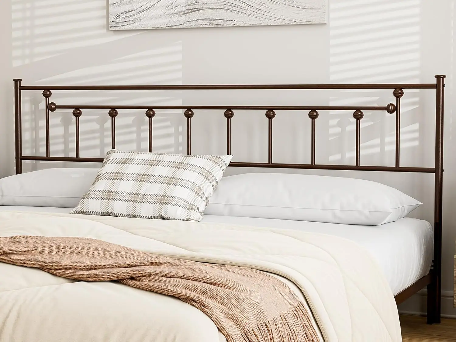 

Metal King Size Headboard, Victorian Farmhouse Style Headboard, Easy Assembly, Steel King Headboard Only for Bedroom - Brown